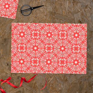 Papier Mousseline Vintage rouge et blanc baroque Motif arabe