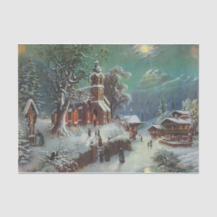 Papier Mousseline Vintage Rurale Nativité de la veille de Noël Peint