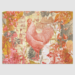 Papier Mousseline Vintage Rustique Automne Jaune Rooster Rouge Flora
