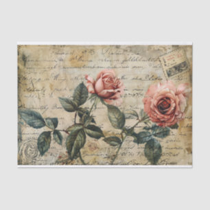 Papier Mousseline Vintage Rustique Dusty rose Roses Carte Postale Dé