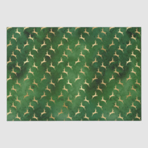 Papier Mousseline Vintage rustique vert or joli rennes Noël
