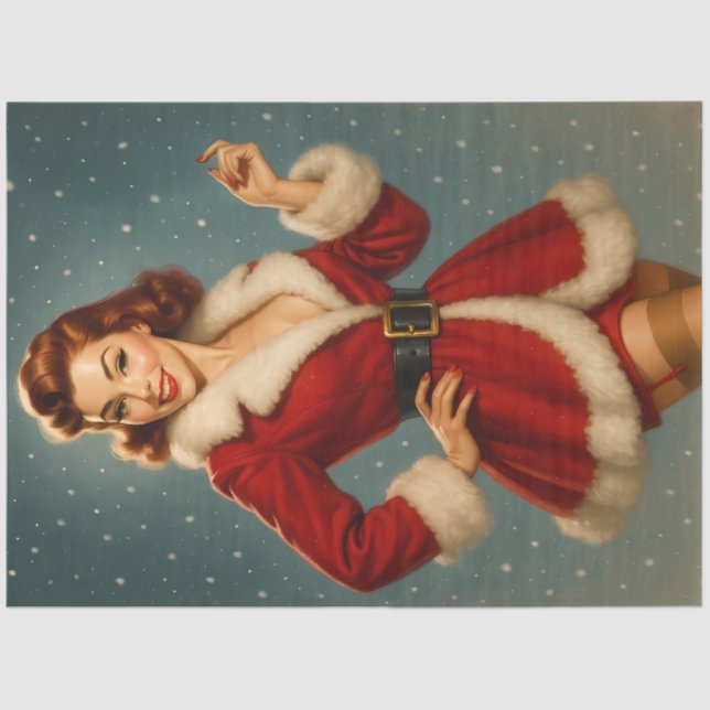 Papier Mousseline Vintage Santa Coat Christmas Holiday Pinup (Recto)