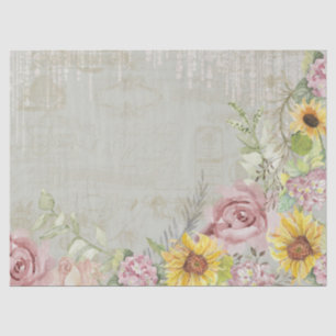Papier Mousseline Vintage Script Blush Floral Sunflower Sage Mint