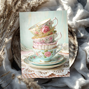 Papier Mousseline Vintage shabby chic tasses à thé anglais rose