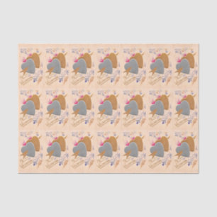 Papier Mousseline Vintage Silver & Gold Hearts Valentine Postcard