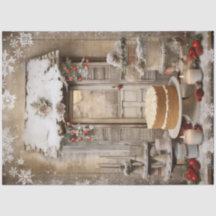 Vintage Snowy Christmas Cake Holiday Decoupage