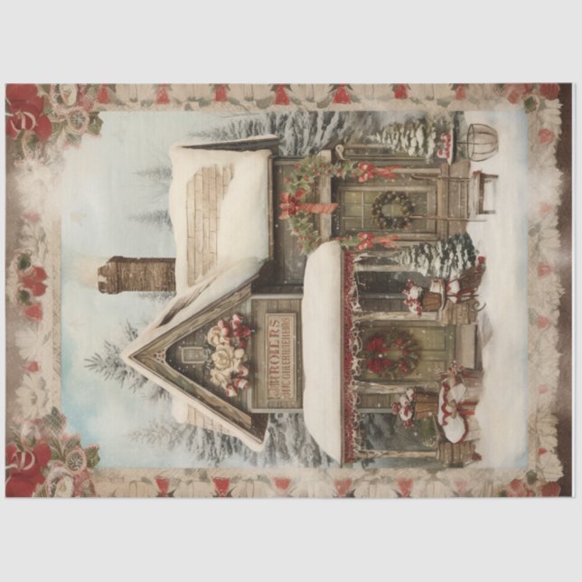 Papier Mousseline Vintage Snowy Christmas Cottage Holiday Decoupage (Recto)