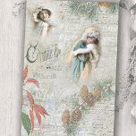 Papier Mousseline Vintage Snowy Winter Christmas Music Collage<br><div class="desc">Joli collage hivernal de Noël avec des beautés victoriennes en fourrure,  pin et poinsettia,  notation musicale et texte et écriture française manuscrite sur un arrière - plan enneigé gris clair en détresse.</div>