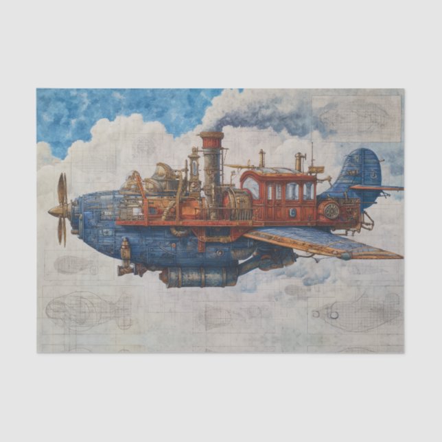 Papier Mousseline Vintage Steampunk Airship (Recto)