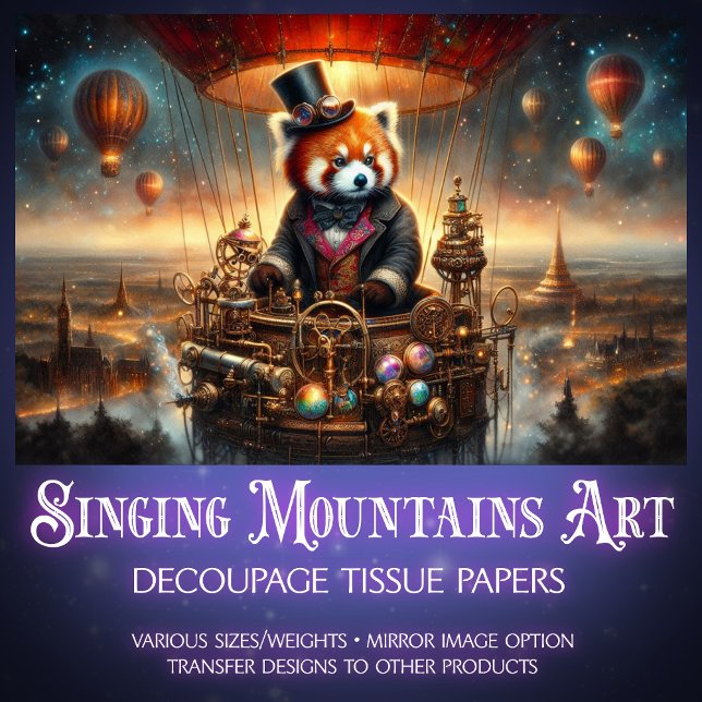 Papier Mousseline Vintage Steampunk Red Panda Aventure Découpage (Créateur téléchargé)