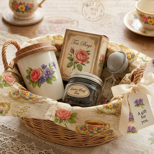 Papier Mousseline Vintage Teapot Teacup Ephemera  Floral  (Créateur téléchargé)