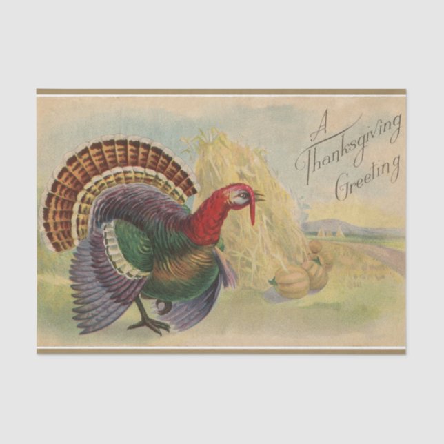 Papier Mousseline Vintage Thanksgiving Salutations Turquie Russe (Recto)