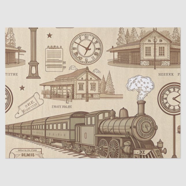 Papier Mousseline Vintage Train Station Pattern (1) (Recto)