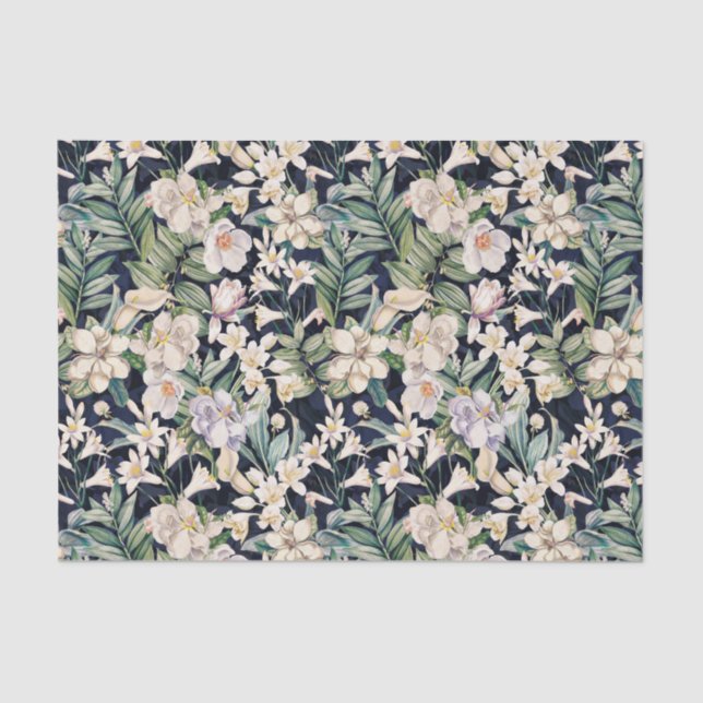 Papier Mousseline Vintage Tropical Night Flowers Tissu Papier (Recto)