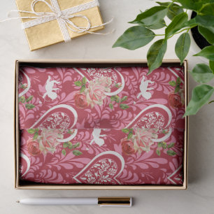 Papier Mousseline Vintage Valentine's Day Floral Heart Motif