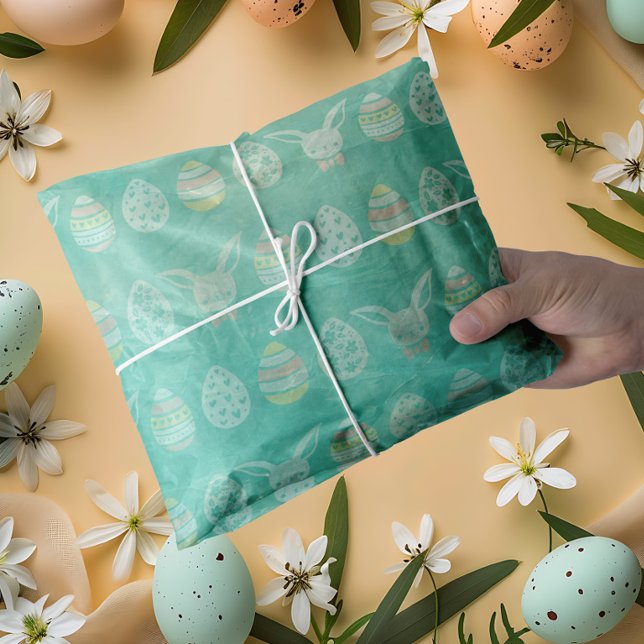 Papier Mousseline Vintage vert rétro oeufs de Pâques (Vintage green retro Easter eggs Tissue Paper)