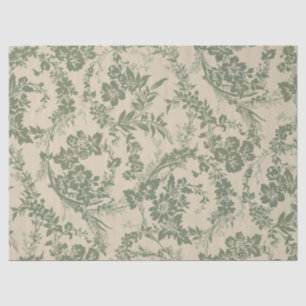 Papier Mousseline Vintage Vibrant vert motif floral