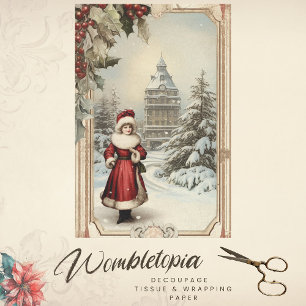 Papier Mousseline Vintage Victorian Girl hiver Découpage de Noël