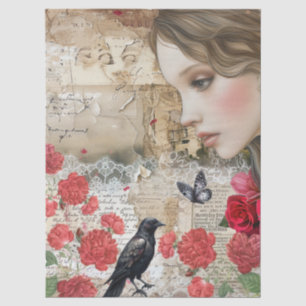 Papier Mousseline Vintage Victorian Girl Roses rouges & Découpage co