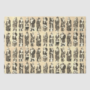Papier Mousseline Vintage Victorien Noël Beige Père Noël Motif