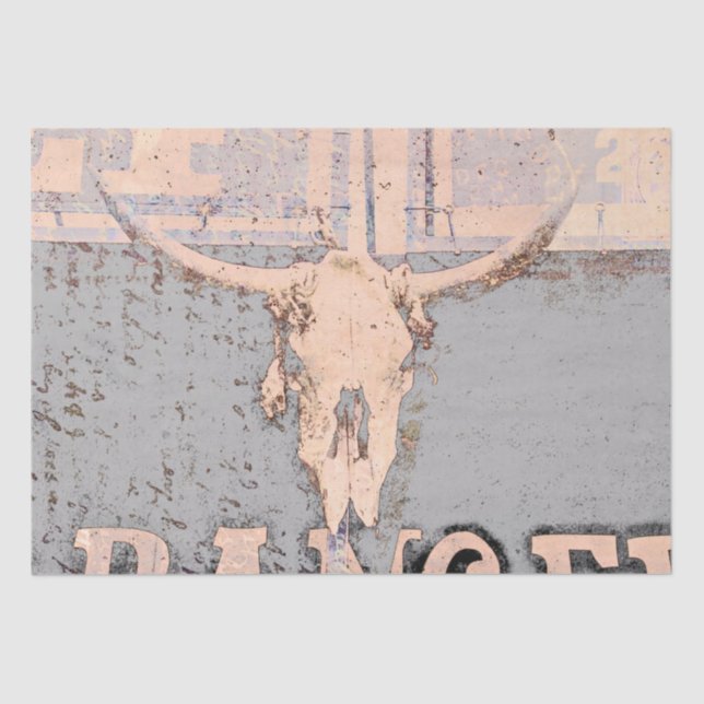 Papier Mousseline Vintage Western Bull Skull Grey Rustique (Recto)
