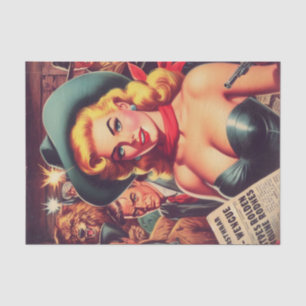 Papier Mousseline Vintage Western Pulp Girl