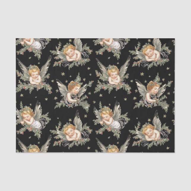 Papier Mousseline Vintages anges motif noir (Recto)