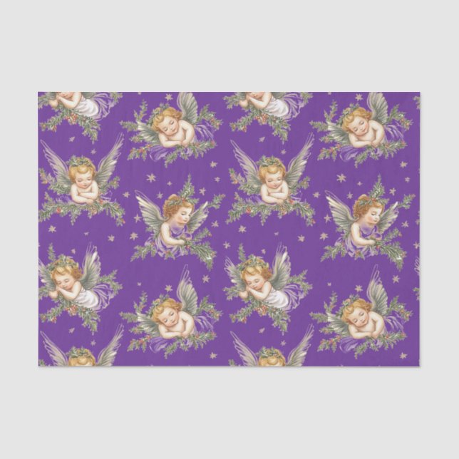 Papier Mousseline Vintages anges motif violet (Recto)