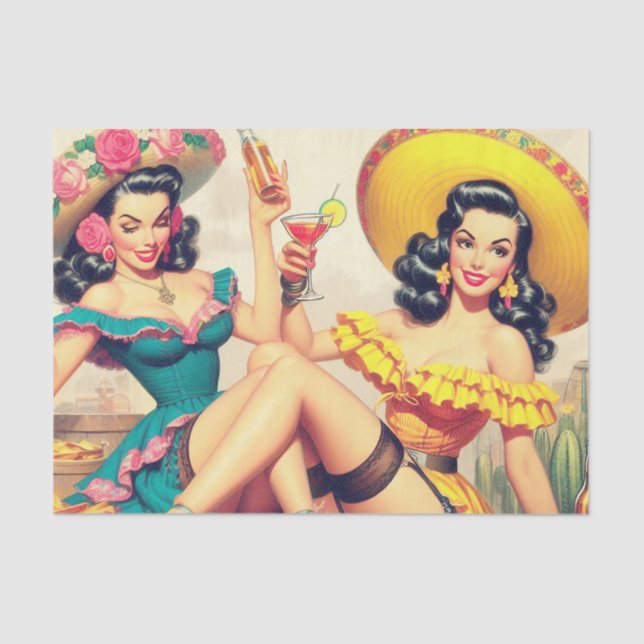 Papier Mousseline Vintages Filles Sombrero (Recto)