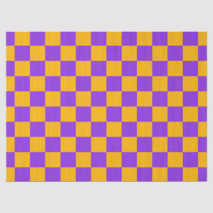 Papier Mousseline Violet électrique et damier ambre doré