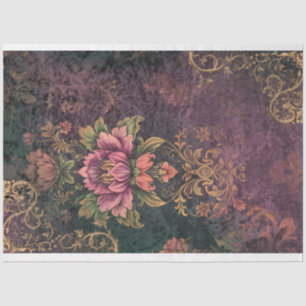 Papier Mousseline Violet et vert motif et fleurs en découpage