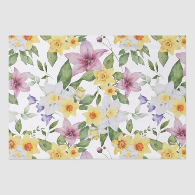 Papier Mousseline Violet Jaune Blanc Vert Floral Feuillage Pour elle (Recto)