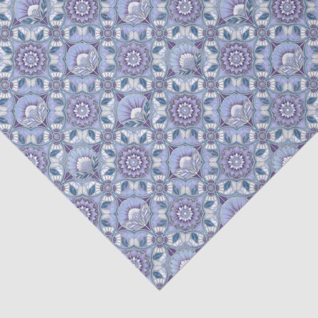 Papier Mousseline Violet, Lavender, Lilac, Blues & White Art Deco  (Détail)