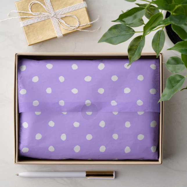 Papier Mousseline Violet Pastel Avec Des Points Blancs Irréguliers (Cadeau)