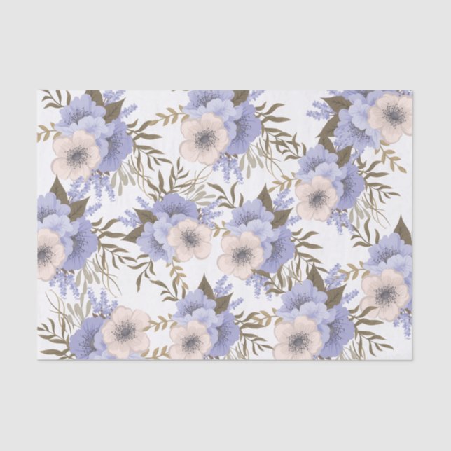 Papier Mousseline Violet romantique & Sage Botanique Floral (Recto)