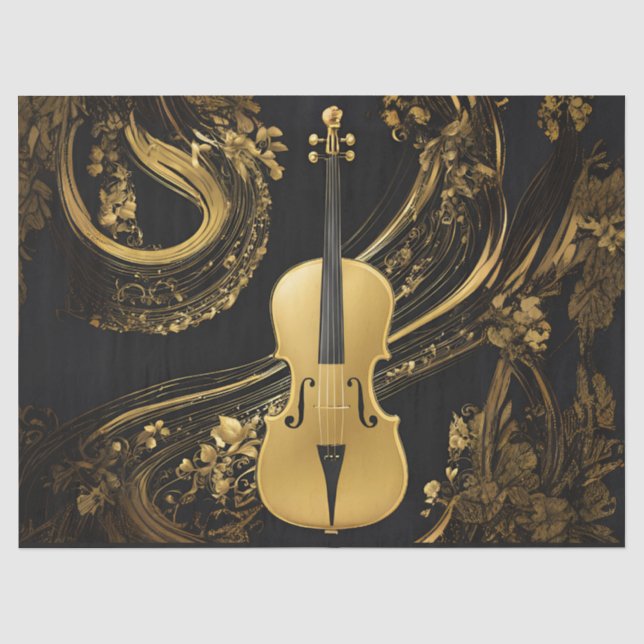 Papier Mousseline Violoncelle doré sur fond noir (Recto)