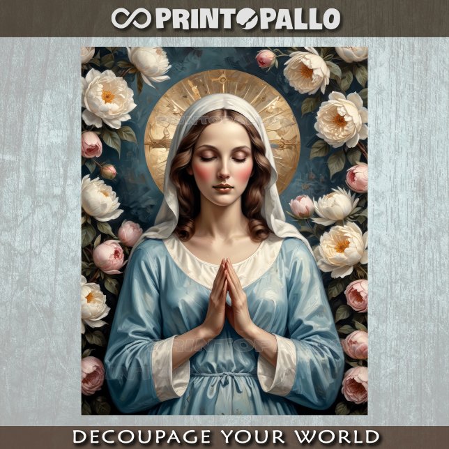 Papier Mousseline Virgin Mary surrounded by flowers pray for you (Créateur téléchargé)