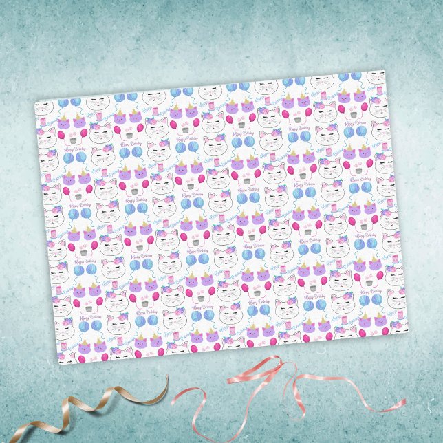 Papier Mousseline Visages de Chat Mignon Célébration d'anniversaire  (Créateur téléchargé)