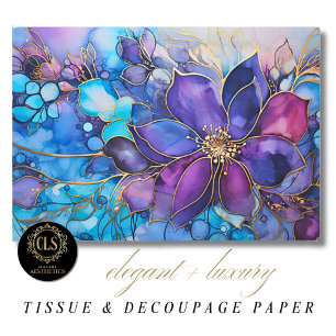 Papier Mousseline Vitraux Fleurs Violettes et Bleues Esthétique Luxu