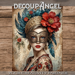 Papier Mousseline Voile de dentelle : La dame-découpage à plumes et 
