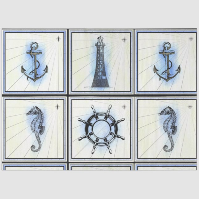 Papier Mousseline Voile Vintage Nautique Découpage Artistique (Recto)