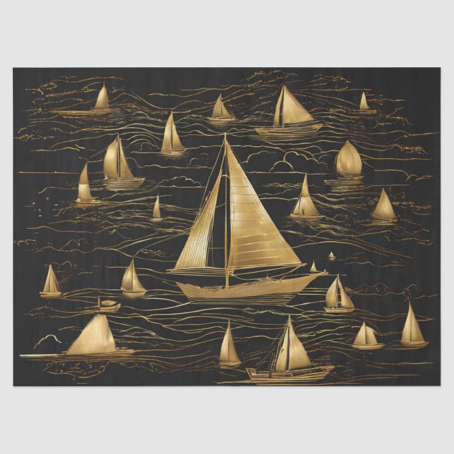 Papier Mousseline Voiliers dorés sur mer Noire (Recto)