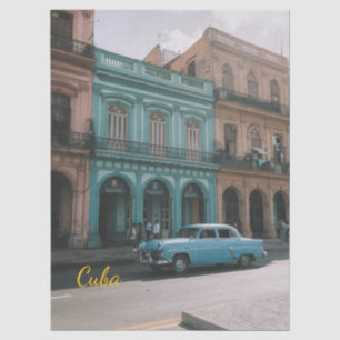 Papier Mousseline Voiture Américaine Vintage Turquoise Cuba La Havan