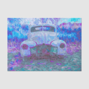 Papier Mousseline Voiture Ancienne Découpage Bleu Violet Rustique