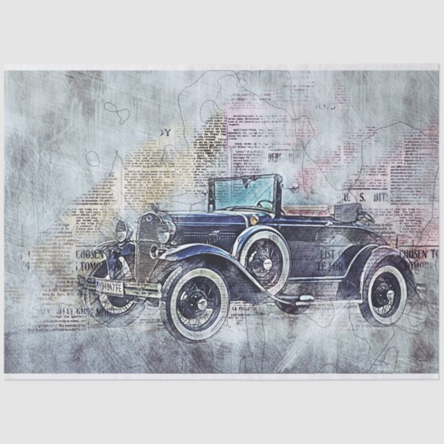 Papier Mousseline Voiture Vintage Vieux 20x30 Découpage (Recto)