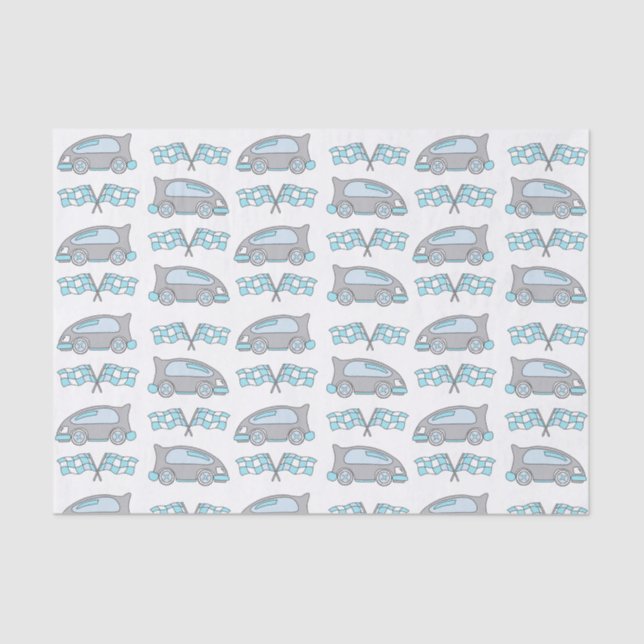 Papier Mousseline Voitures de course et drapeaux mignons motif enfan (Recto)