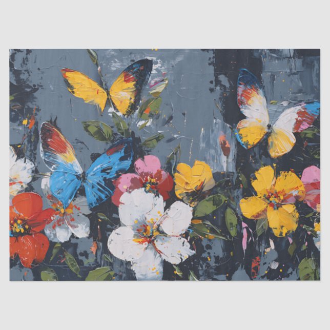 Papier Mousseline Vol de Papillon Abstrait Vibrant (9) (Recto)