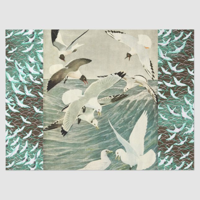 PAPIER MOUSSELINE VOL DE SEAGULLES AU-DESSUS DES VAGUES (Recto)