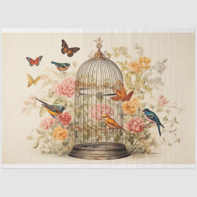 Papier Mousseline Vol Whimsical : Découpage de cage d'oiseaux (Recto)