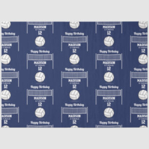 Papier Mousseline Volleyball Ball & Net Marine Blue Anniversaire Nom